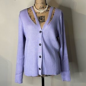 Plus ASHLEY STEWART Cutout Ribbed Lavender Cardigan 2X